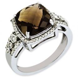 Sterling Silver Diamond & Smokey Quartz Ring