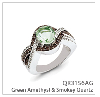 Sterling Silver Green Quartz and Smokey Quartz & Diamond Ring
